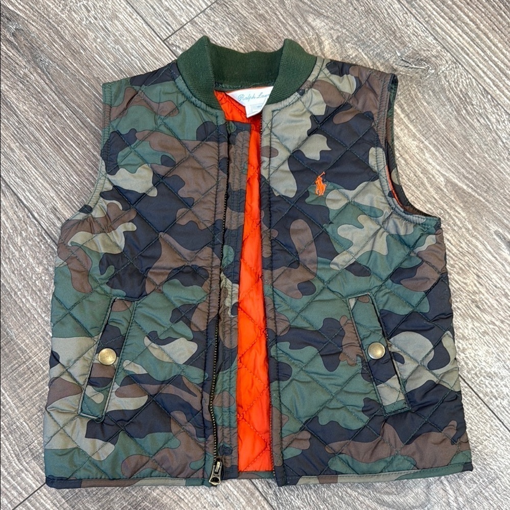 Ralph Lauren Boys Quilted Vest with Orange Lining size 18 months